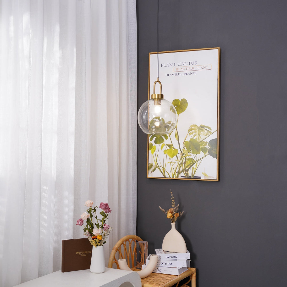 Copper Glass Pendant Elongated Cylinder Shade with Copper-Plated Hardware