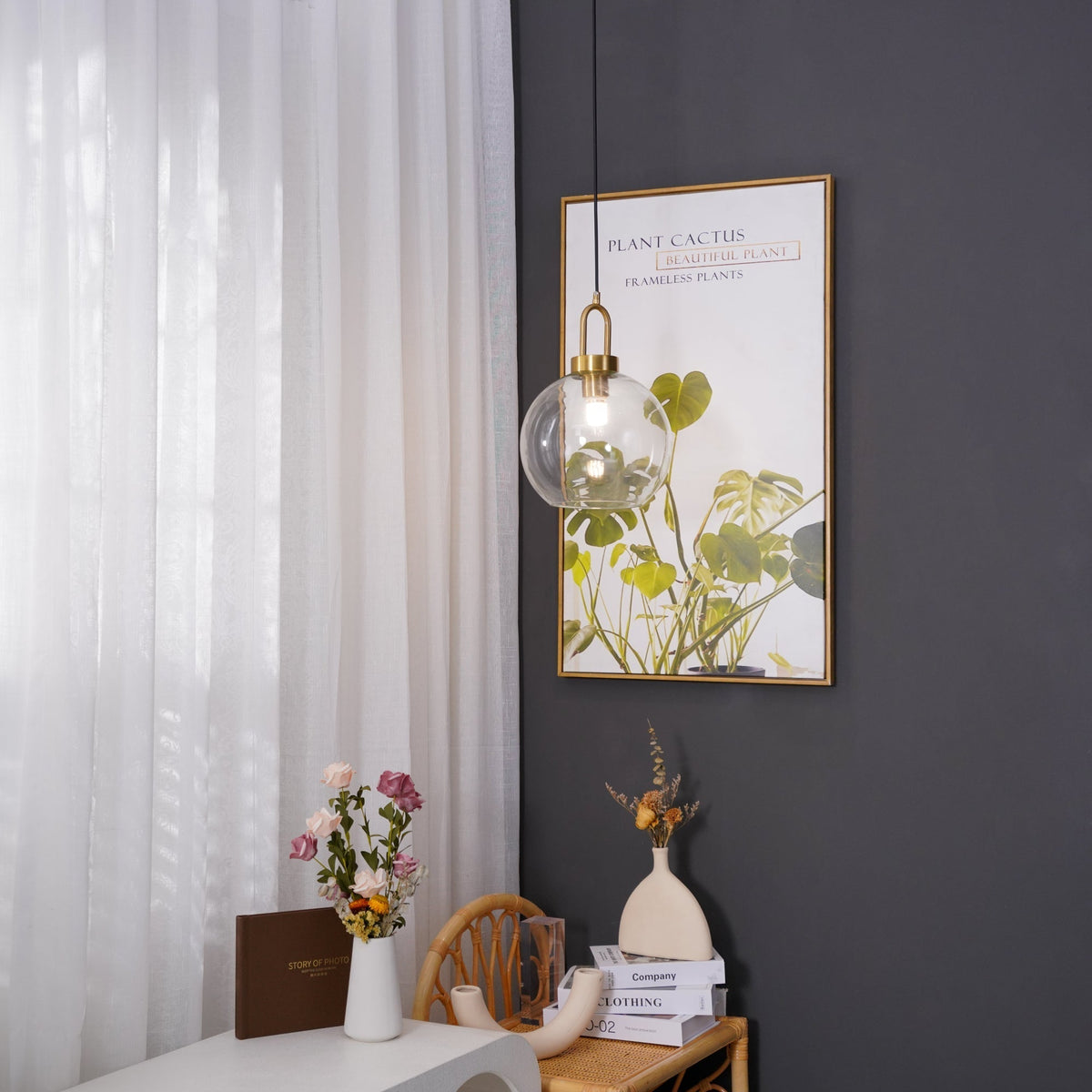Copper Glass Pendant Elongated Cylinder Shade with Copper-Plated Hardware