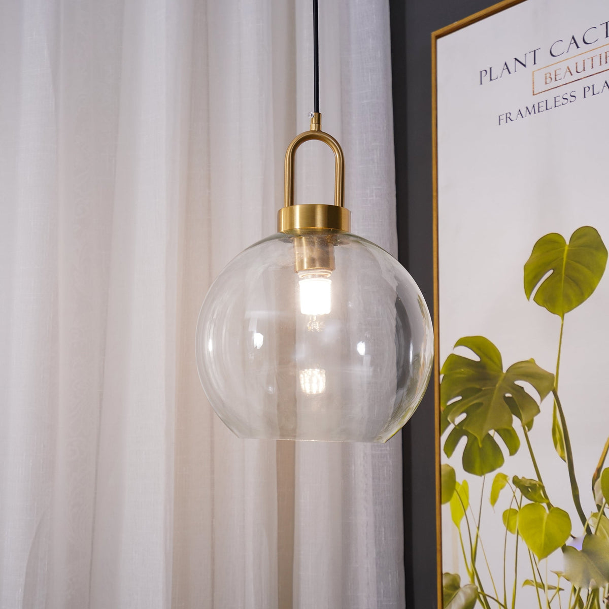 Copper Glass Pendant Elongated Cylinder Shade with Copper-Plated Hardware