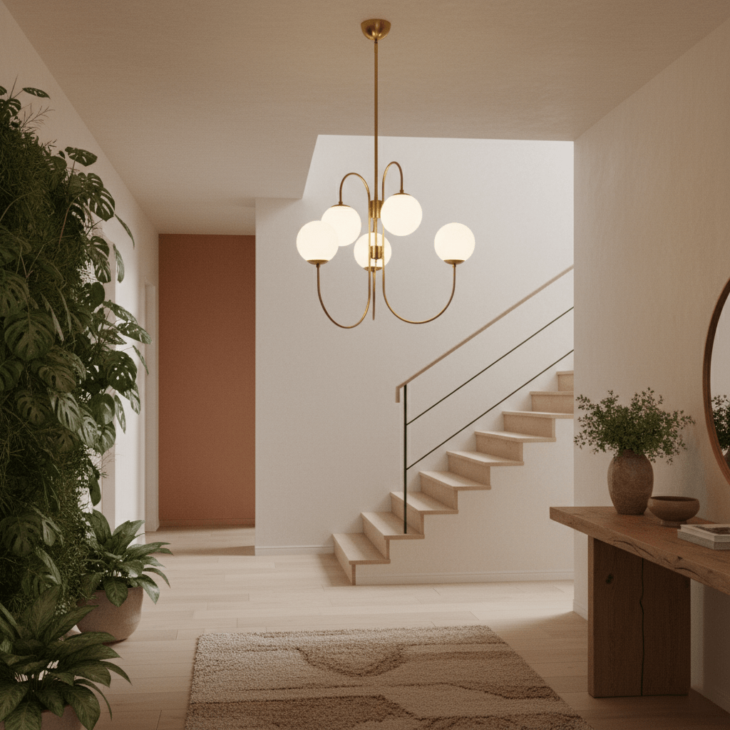Halo Globe Chandelier with White Glass Globes and Branching Metal Frame