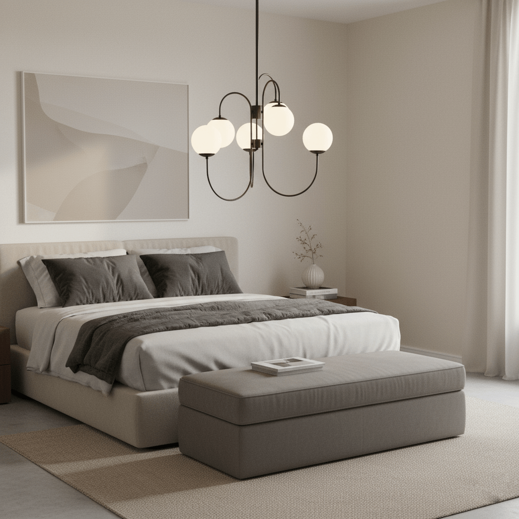 Halo Globe Chandelier with White Glass Globes and Branching Metal Frame