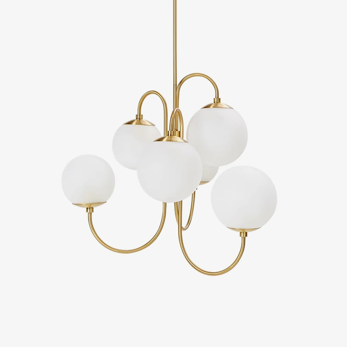 Halo Globe Chandelier with White Glass Globes and Branching Metal Frame