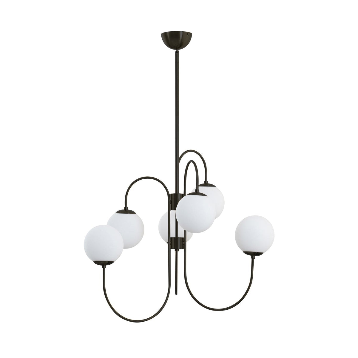 Halo Globe Chandelier with White Glass Globes and Branching Metal Frame