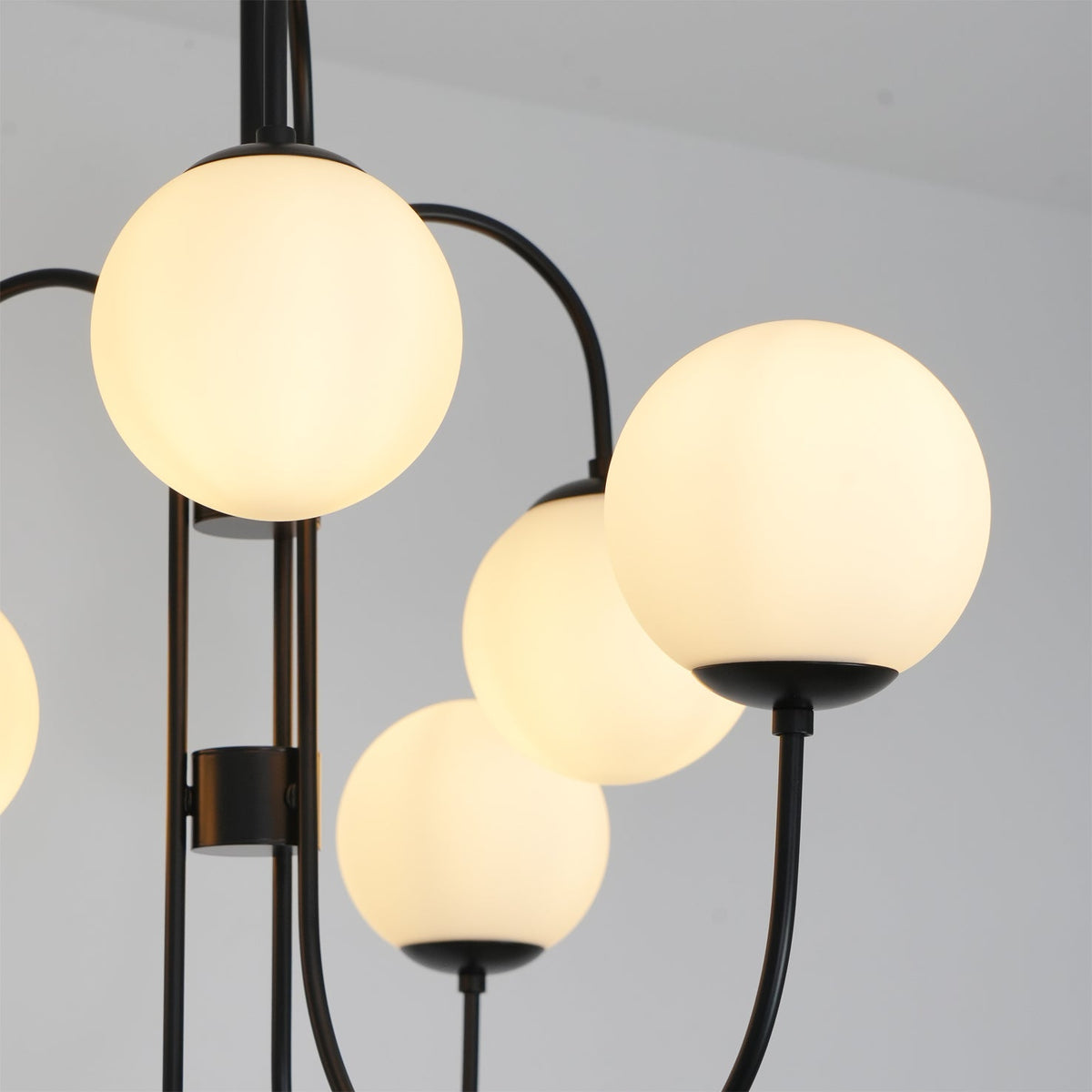 Halo Globe Chandelier with White Glass Globes and Branching Metal Frame