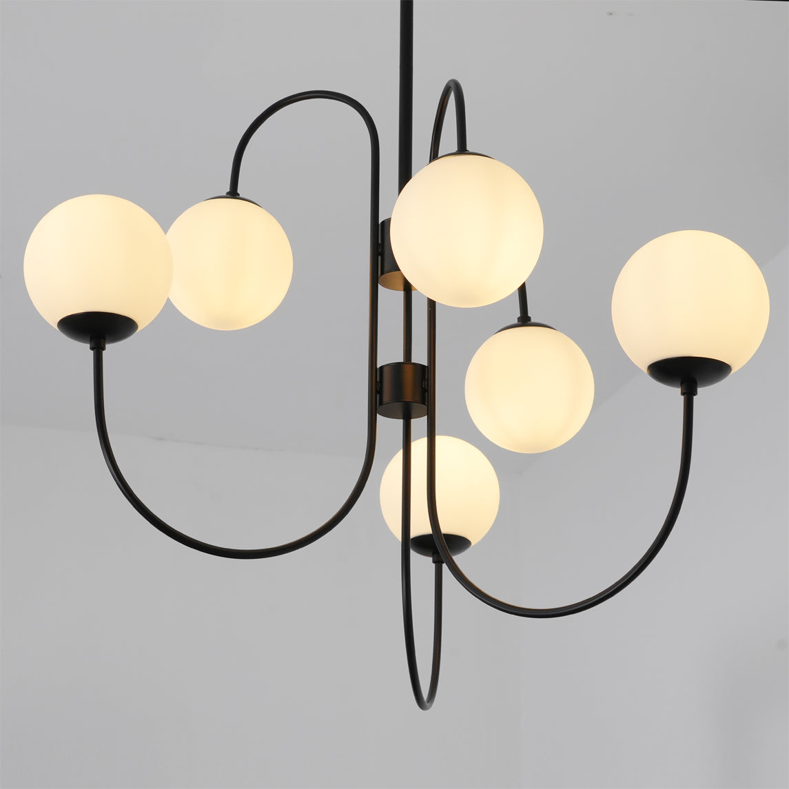 Halo Globe Chandelier with White Glass Globes and Branching Metal Frame