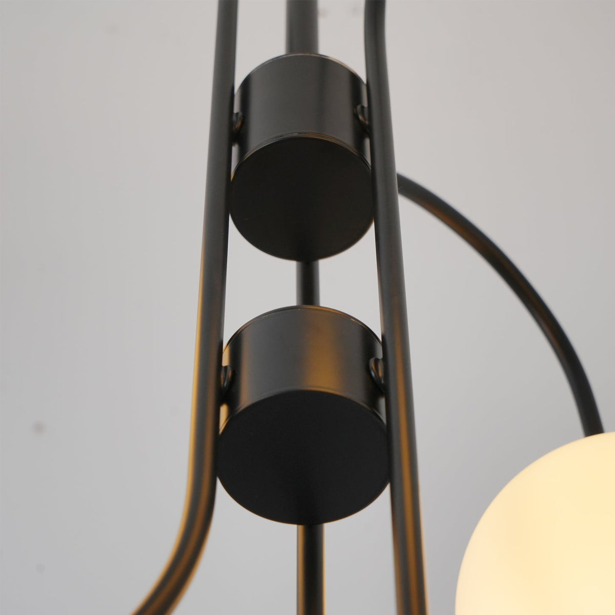 Halo Globe Chandelier with White Glass Globes and Branching Metal Frame