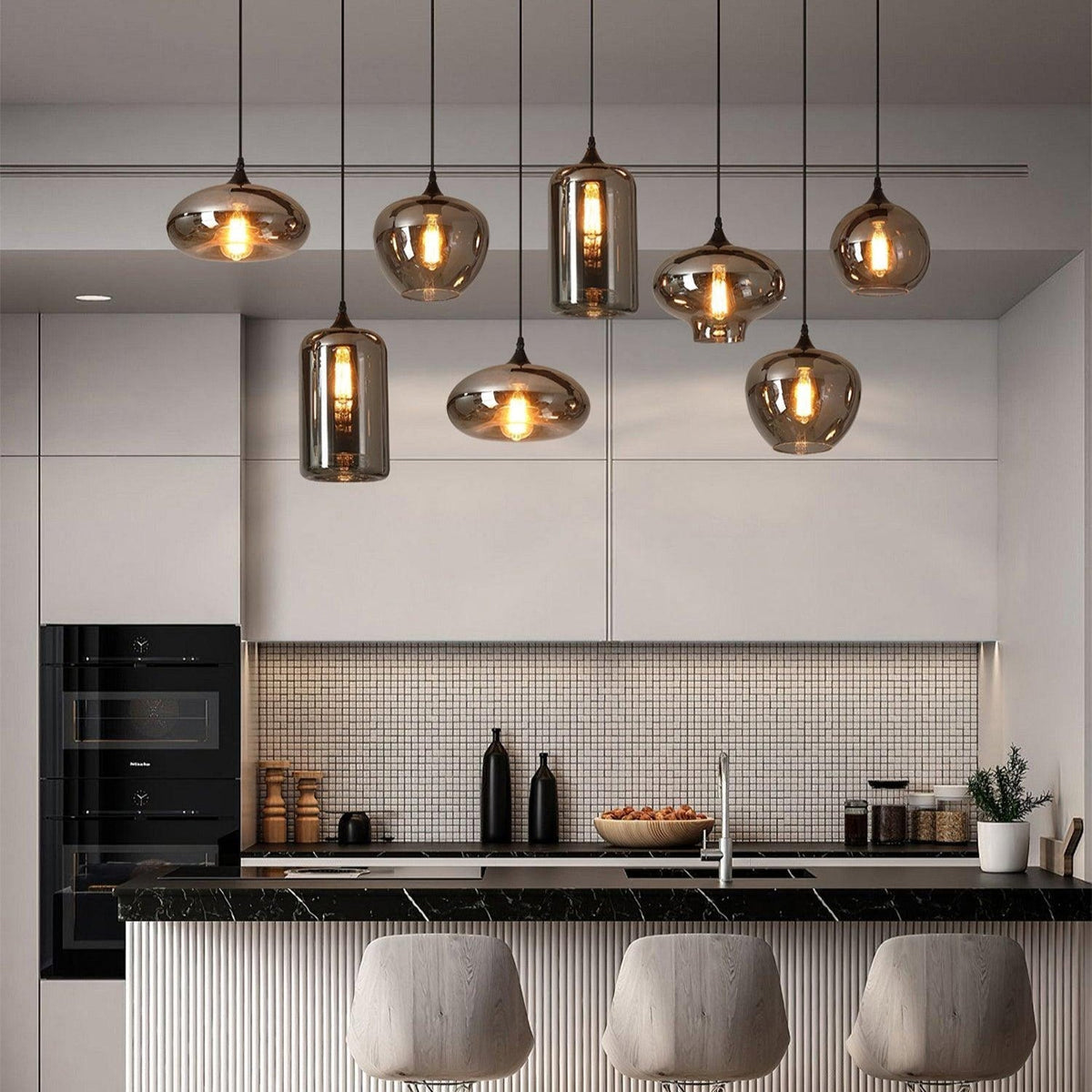 Smokey Glass Pendant Light Hand-Blown Ambient Ceiling Fixture