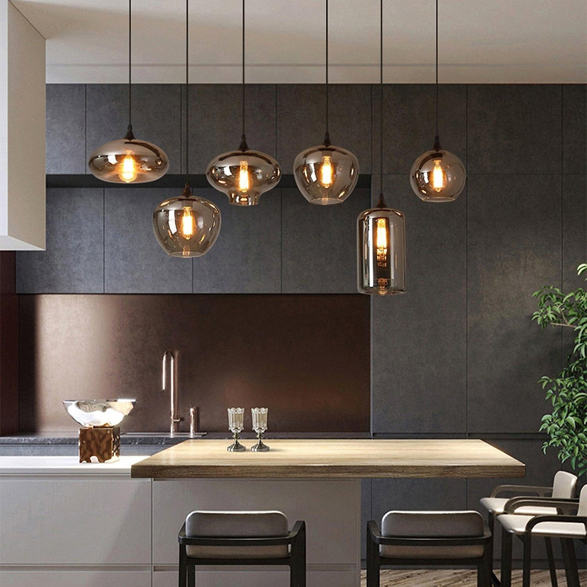 Smokey Glass Pendant Light Hand-Blown Ambient Ceiling Fixture