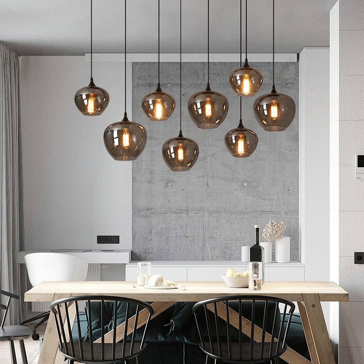 Smokey Glass Pendant Light Hand-Blown Ambient Ceiling Fixture
