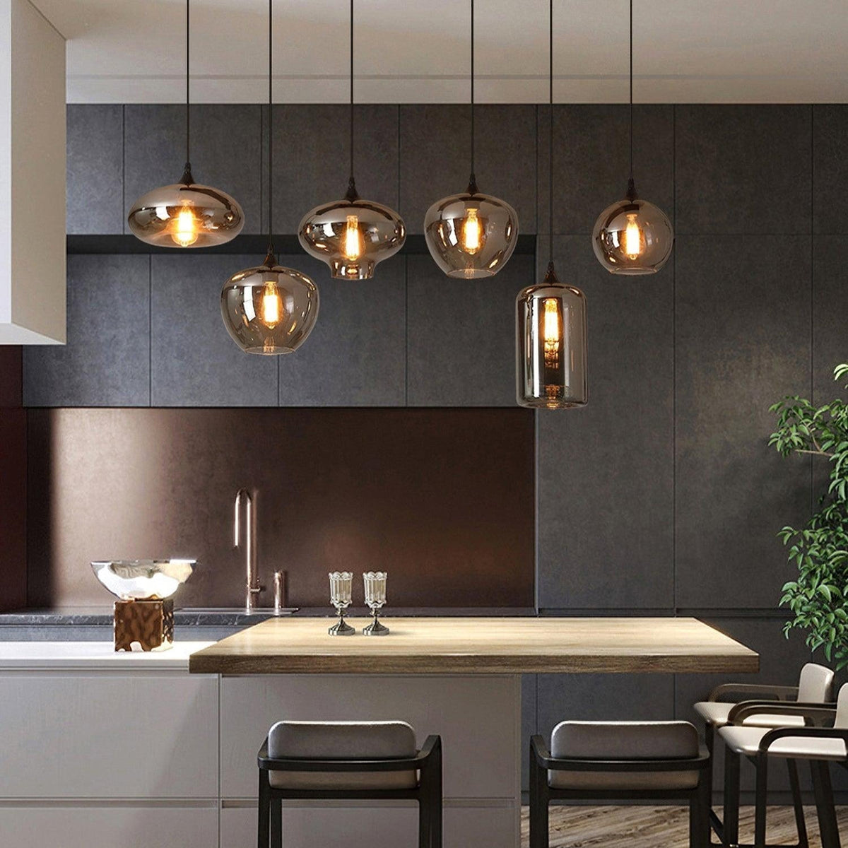 Smokey Glass Pendant Light Hand-Blown Ambient Ceiling Fixture