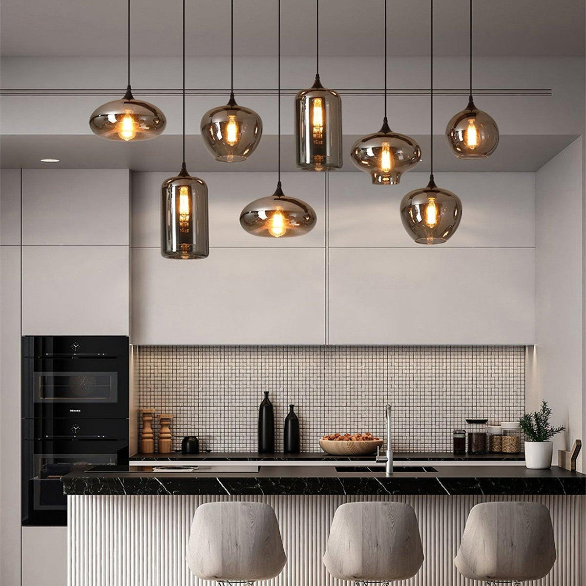 Smokey Glass Pendant Light Hand-Blown Ambient Ceiling Fixture
