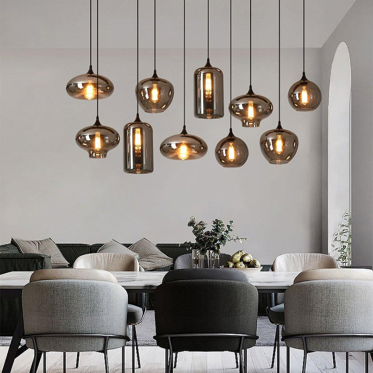 Smokey Glass Pendant Light Hand-Blown Ambient Ceiling Fixture