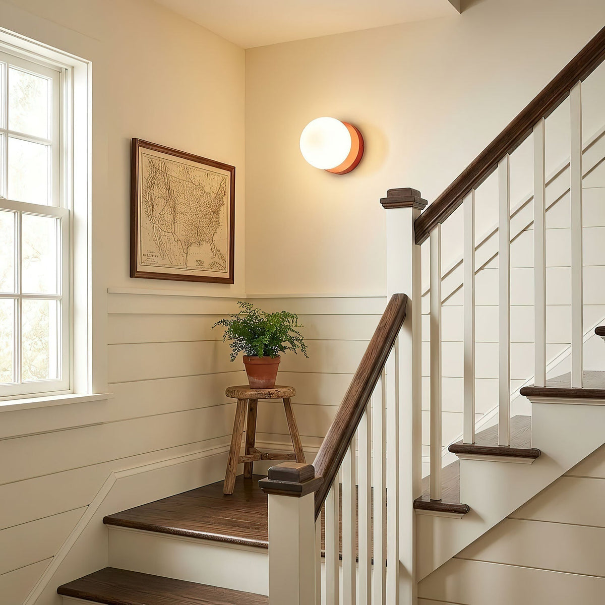 Halo Globe Sconce White Glass Wall Light with Circular Metal Backplate