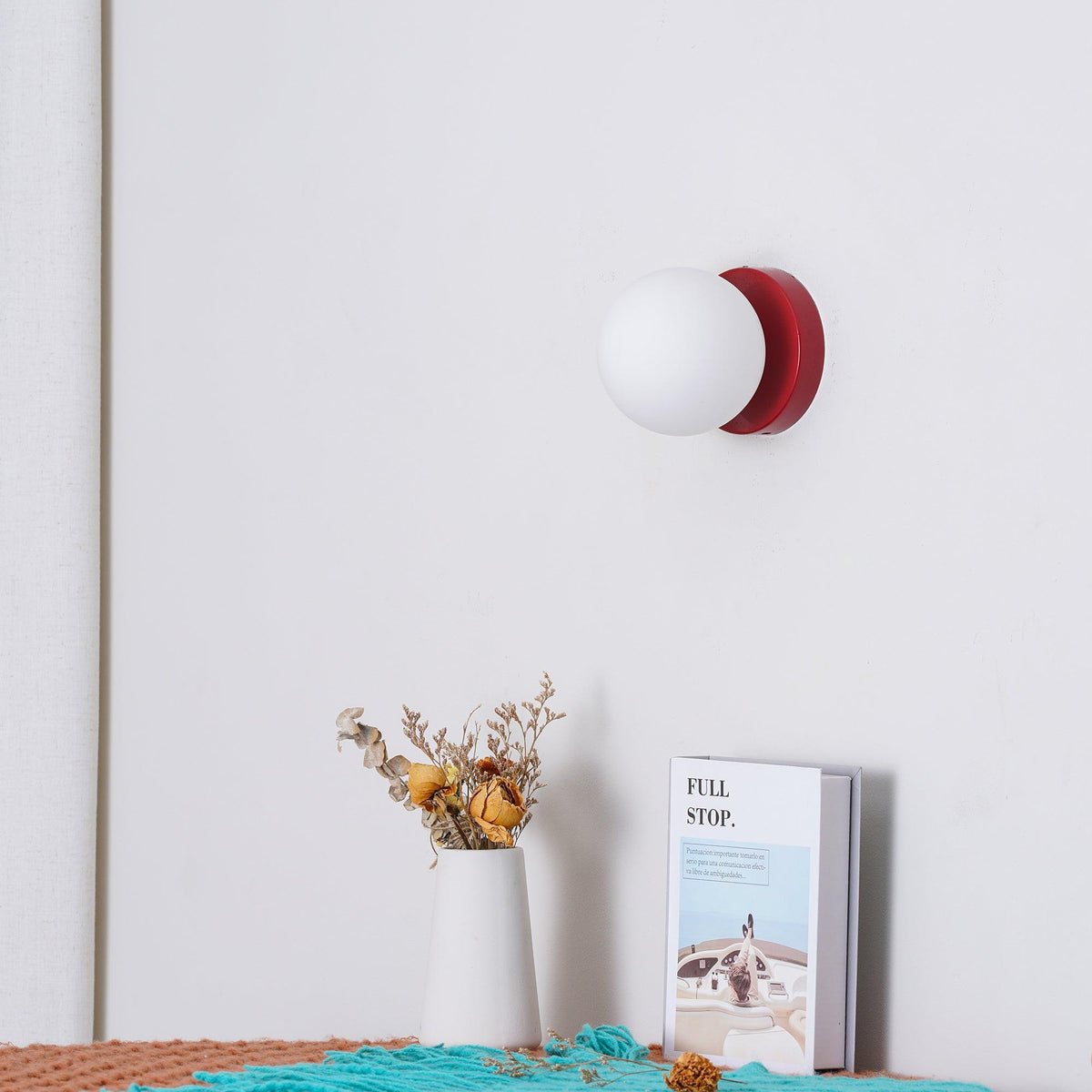 Halo Globe Sconce White Glass Wall Light with Circular Metal Backplate