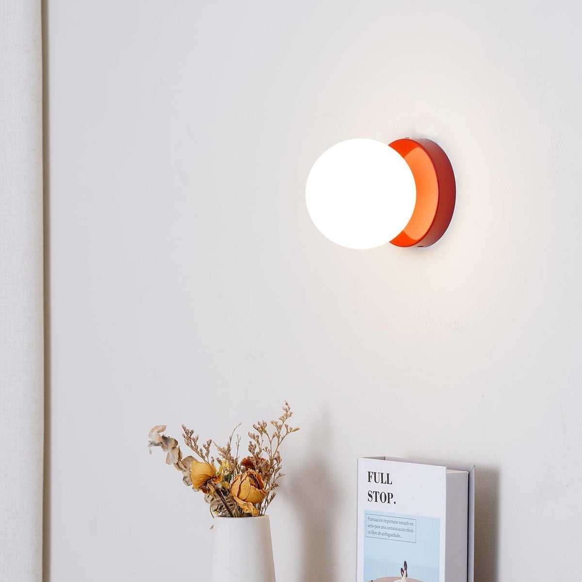 Halo Globe Sconce White Glass Wall Light with Circular Metal Backplate