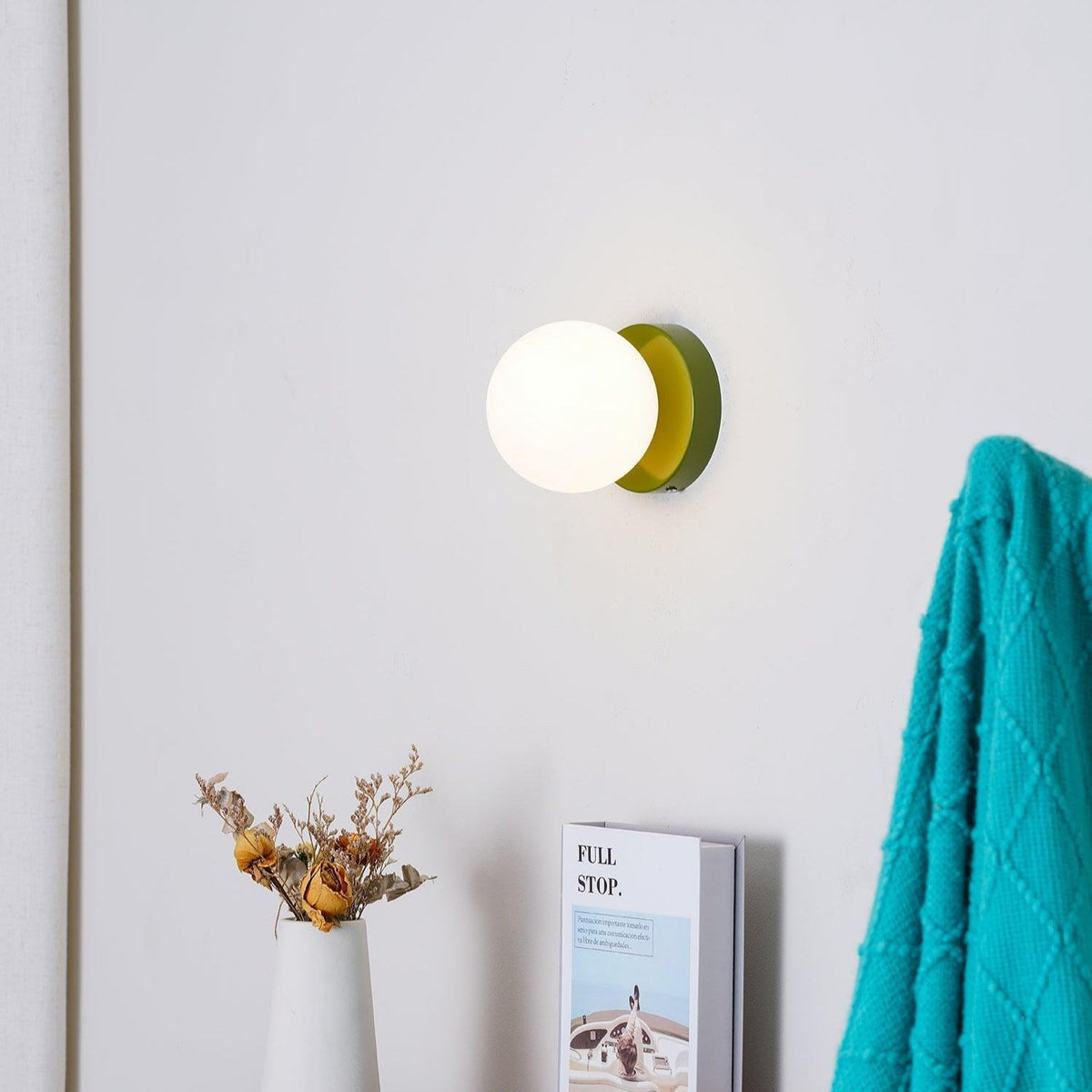 Halo Globe Sconce White Glass Wall Light with Circular Metal Backplate