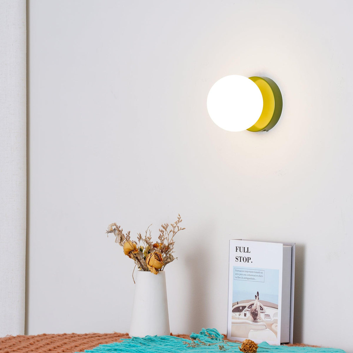 Halo Globe Sconce White Glass Wall Light with Circular Metal Backplate