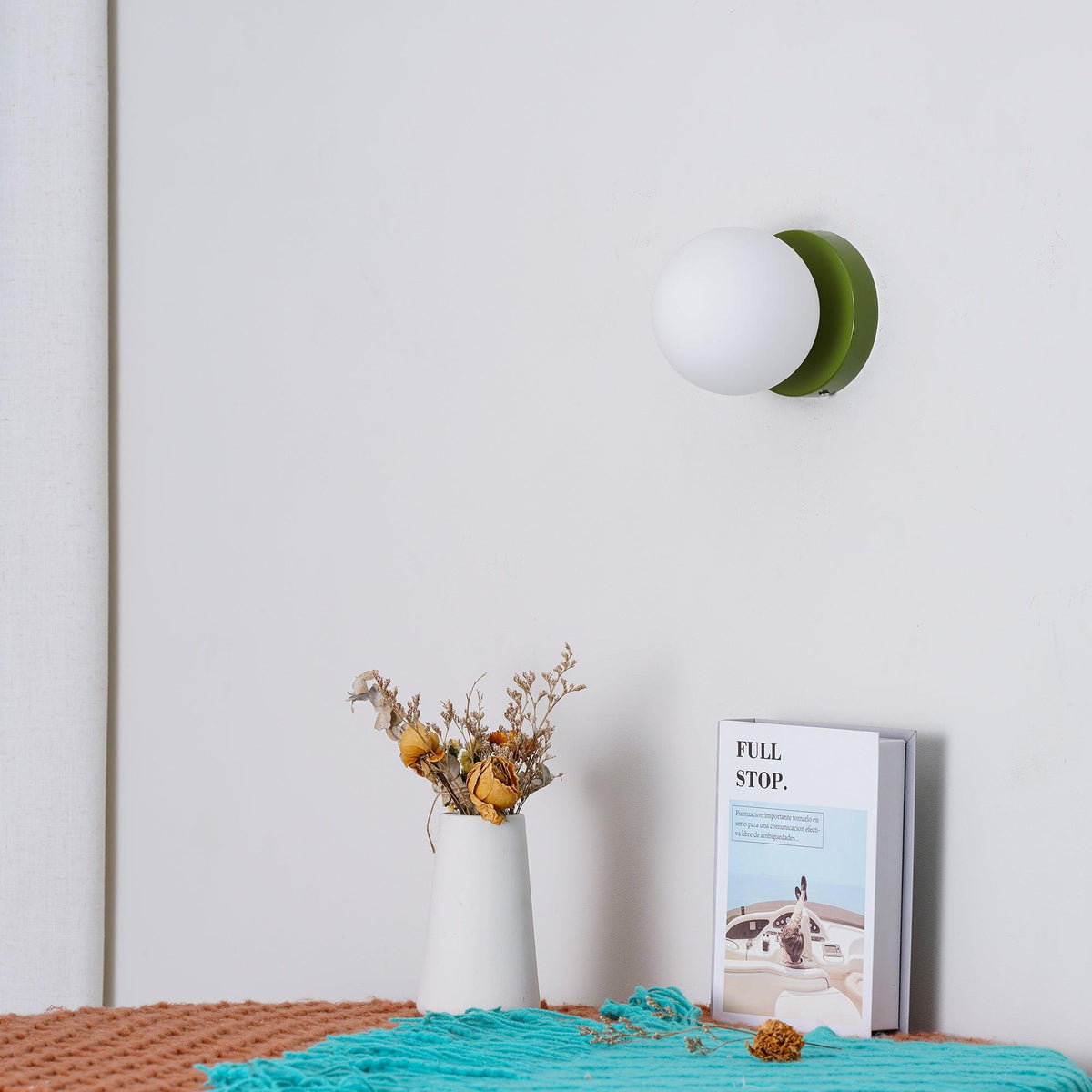 Halo Globe Sconce White Glass Wall Light with Circular Metal Backplate