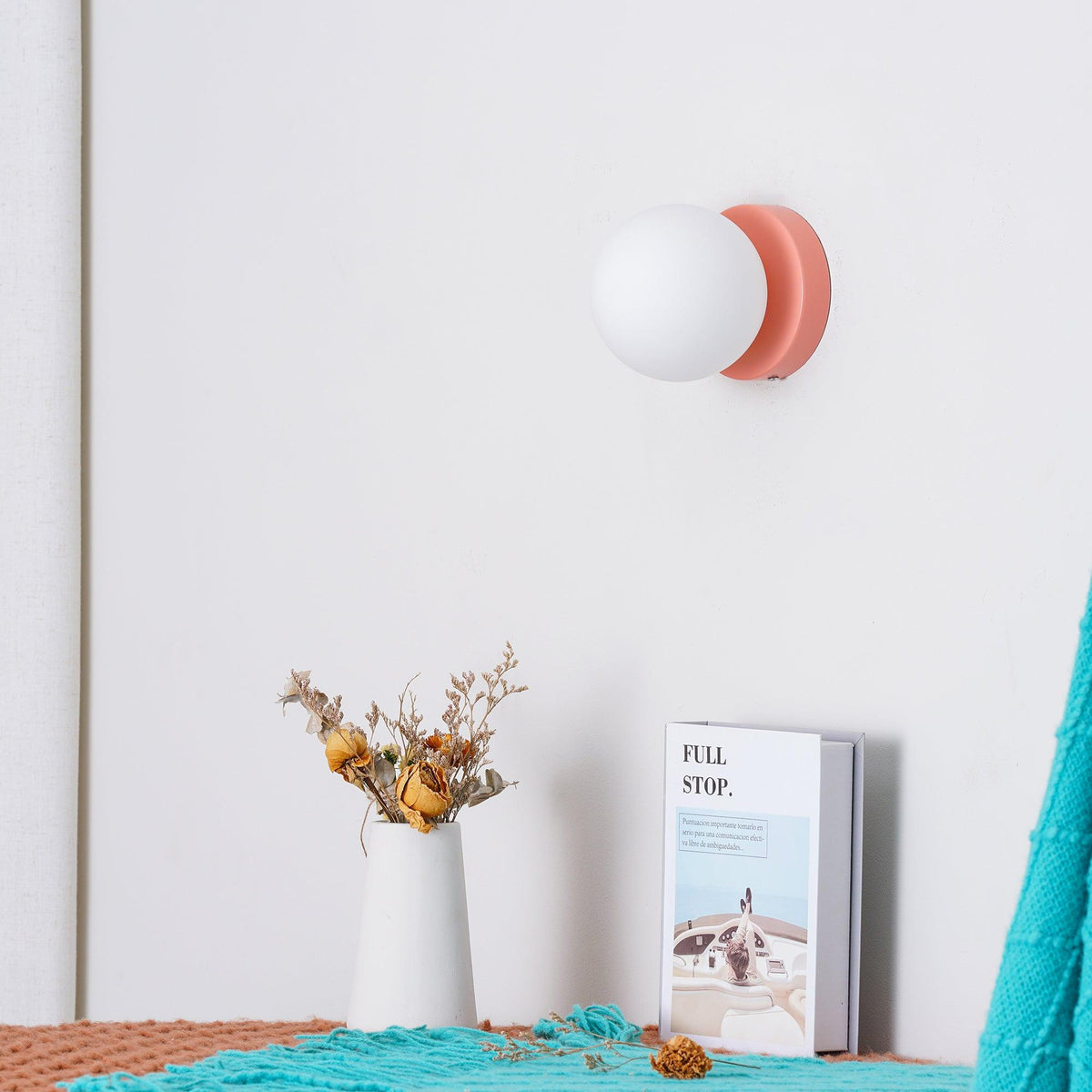 Halo Globe Sconce White Glass Wall Light with Circular Metal Backplate