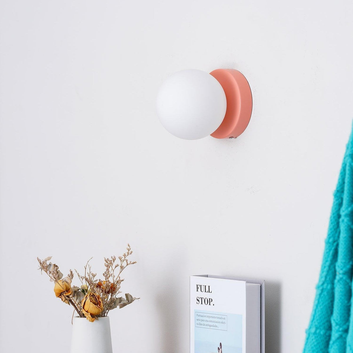 Halo Globe Sconce White Glass Wall Light with Circular Metal Backplate