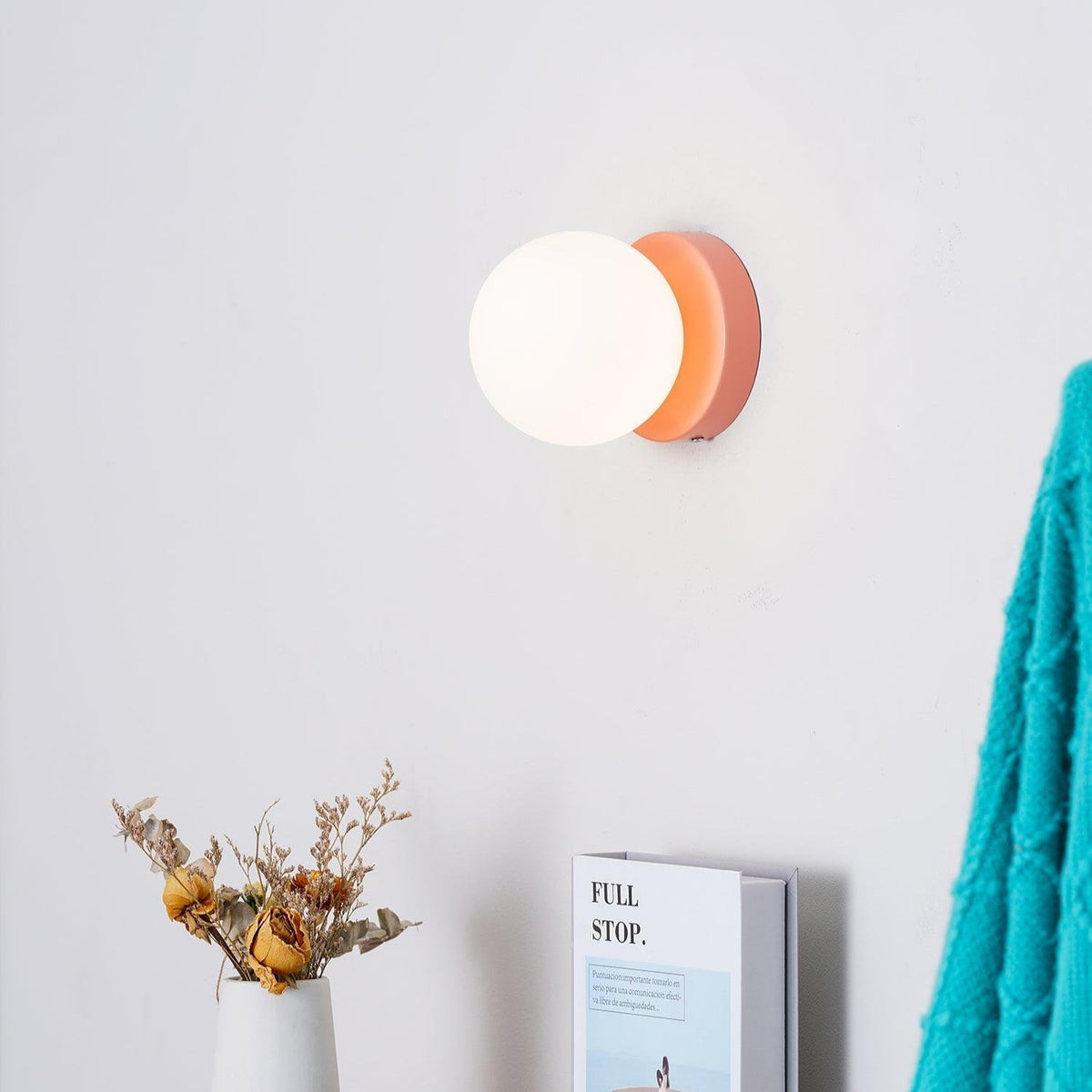 Halo Globe Sconce White Glass Wall Light with Circular Metal Backplate