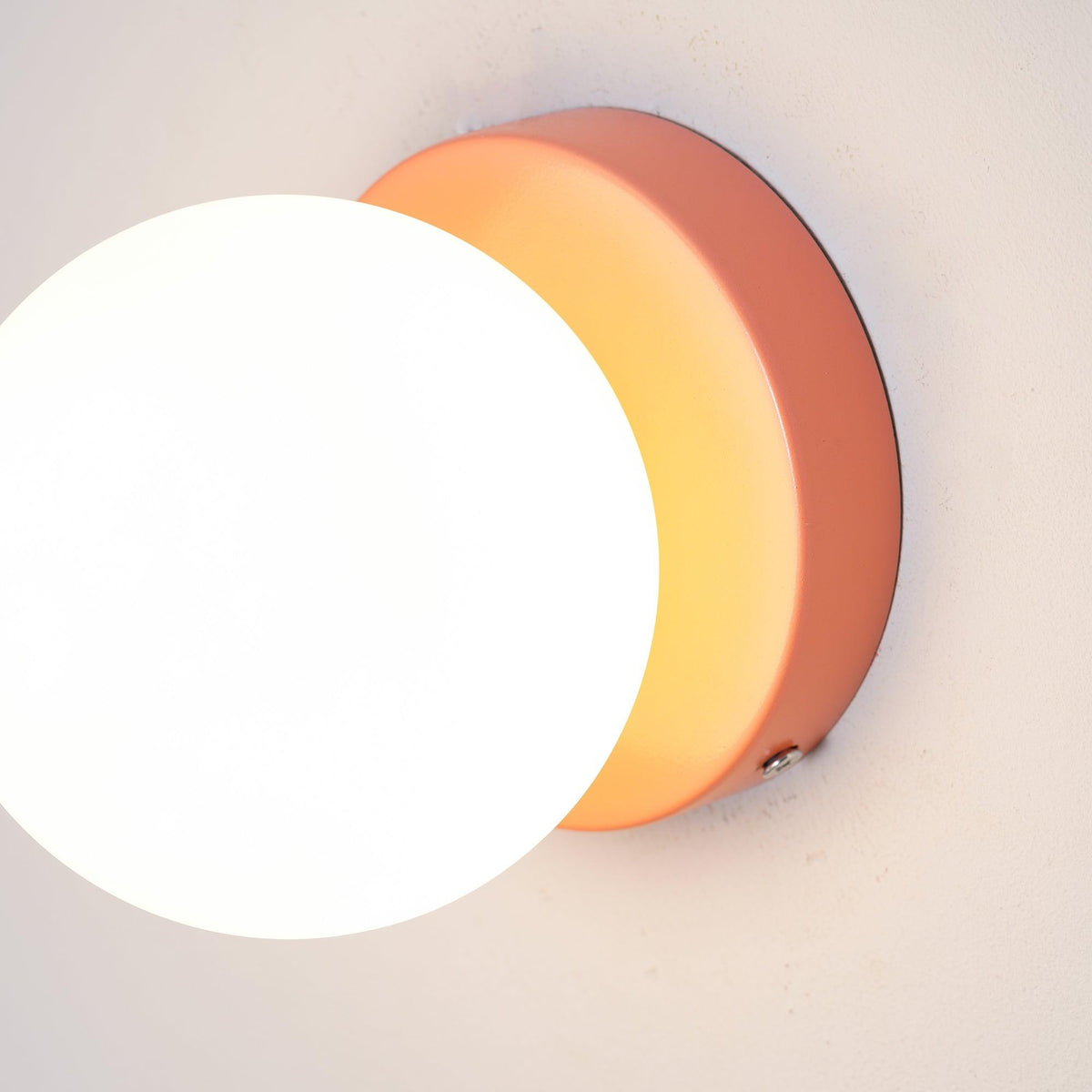 Halo Globe Sconce White Glass Wall Light with Circular Metal Backplate
