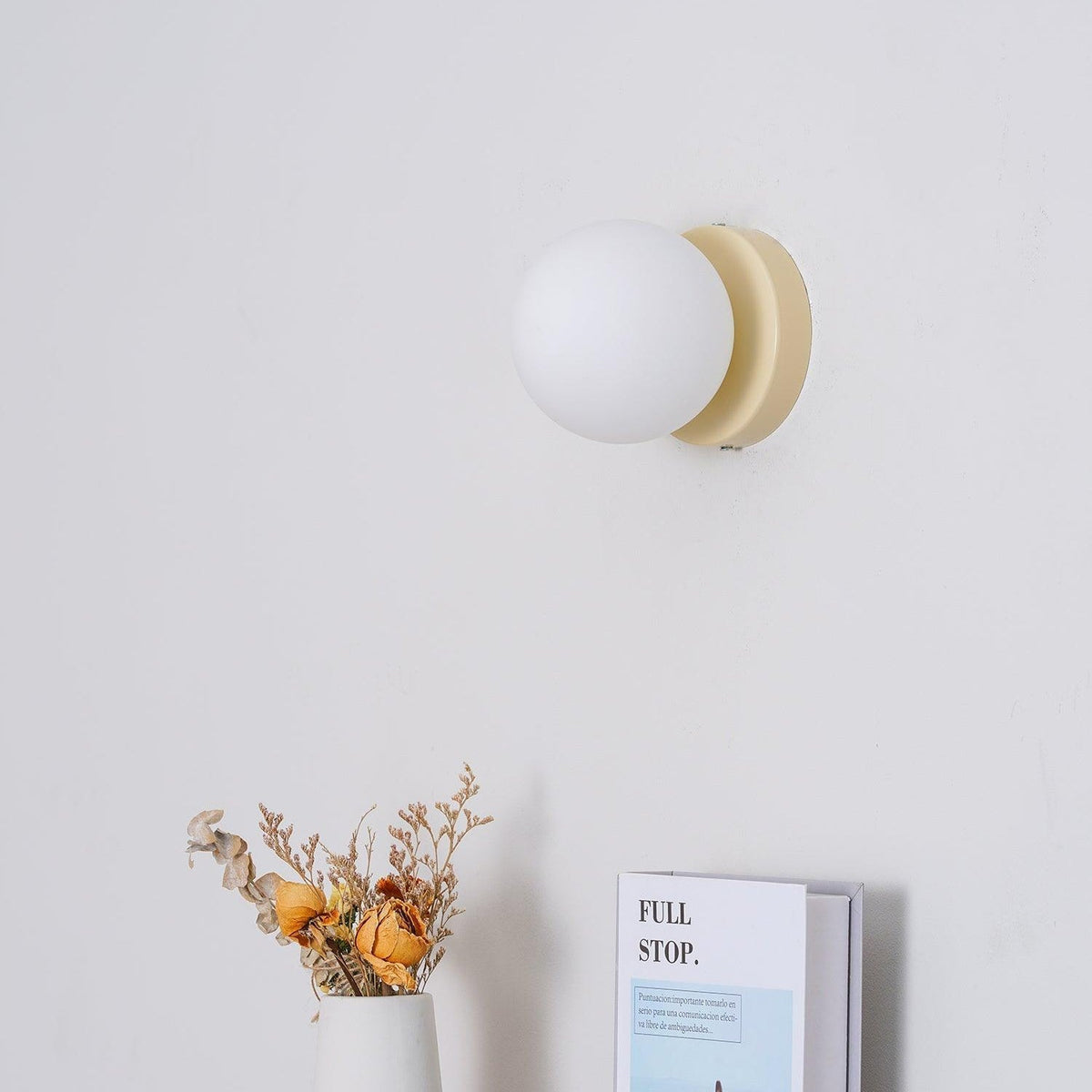 Halo Globe Sconce White Glass Wall Light with Circular Metal Backplate