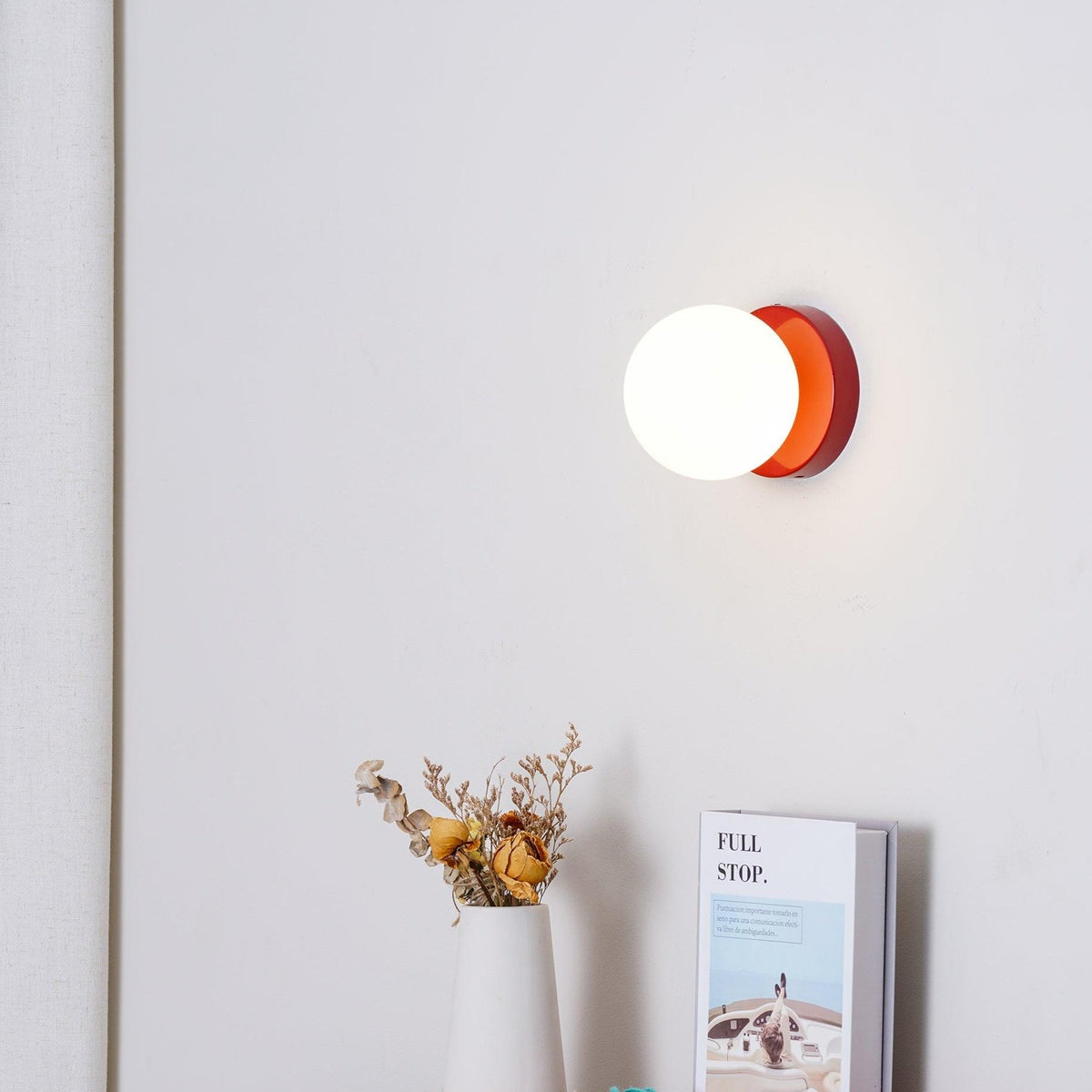 Halo Globe Sconce White Glass Wall Light with Circular Metal Backplate