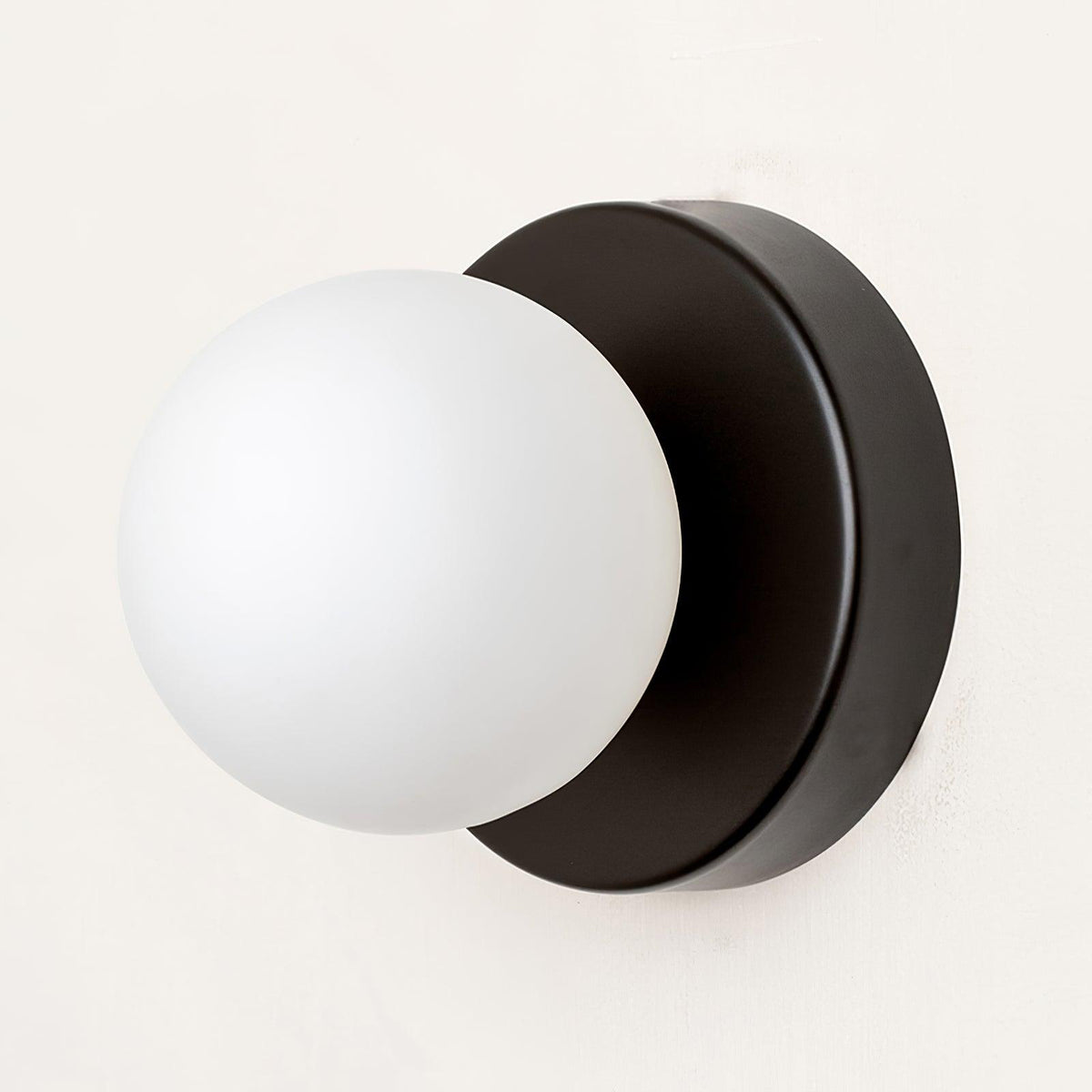 Halo Globe Sconce White Glass Wall Light with Circular Metal Backplate