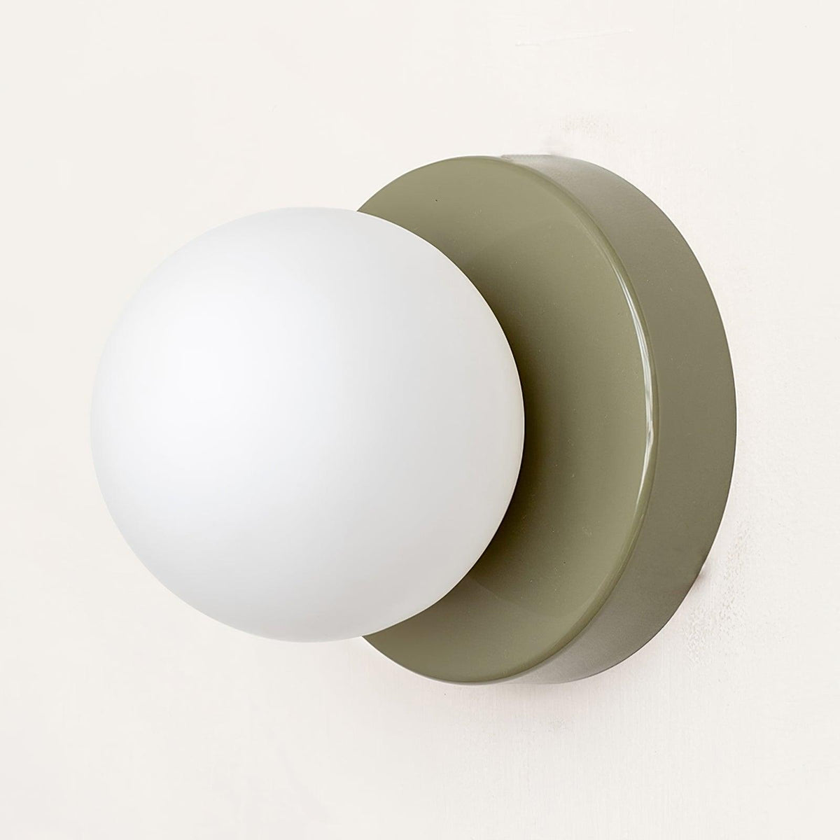 Halo Globe Sconce White Glass Wall Light with Circular Metal Backplate