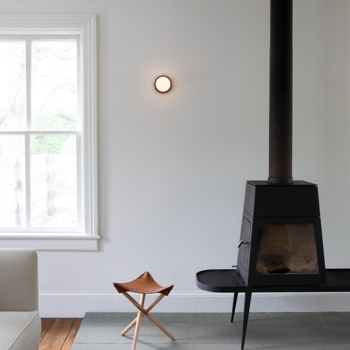 Halo Globe Sconce White Glass Wall Light with Circular Metal Backplate