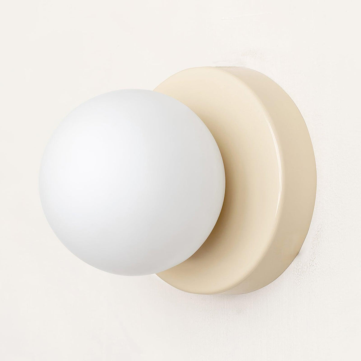 Halo Globe Sconce White Glass Wall Light with Circular Metal Backplate