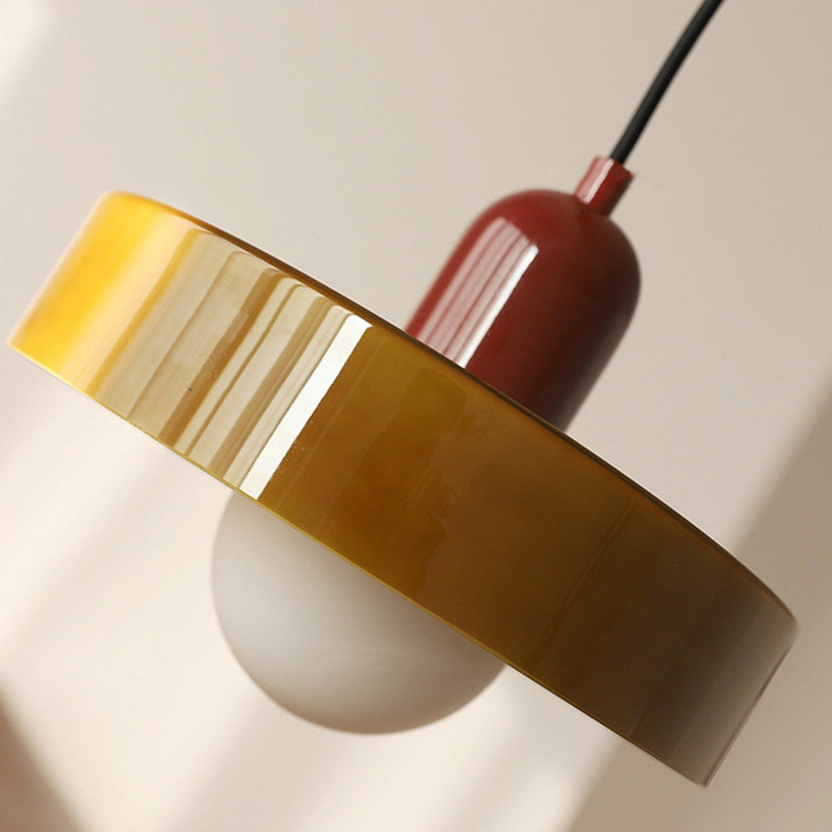 Bauhaus Glass Pendant Light with Curved Dome Shade and Lacquered Metal Top