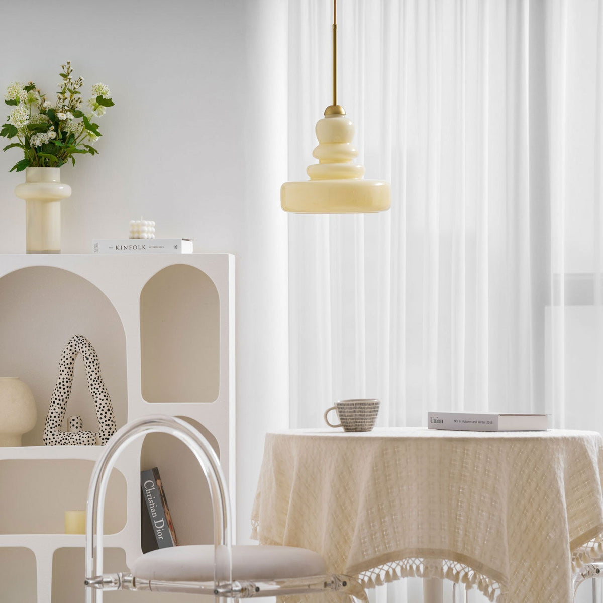 Sculpted Glass Pendant Layered Schoolhouse-Style Hanging Ceiling Light