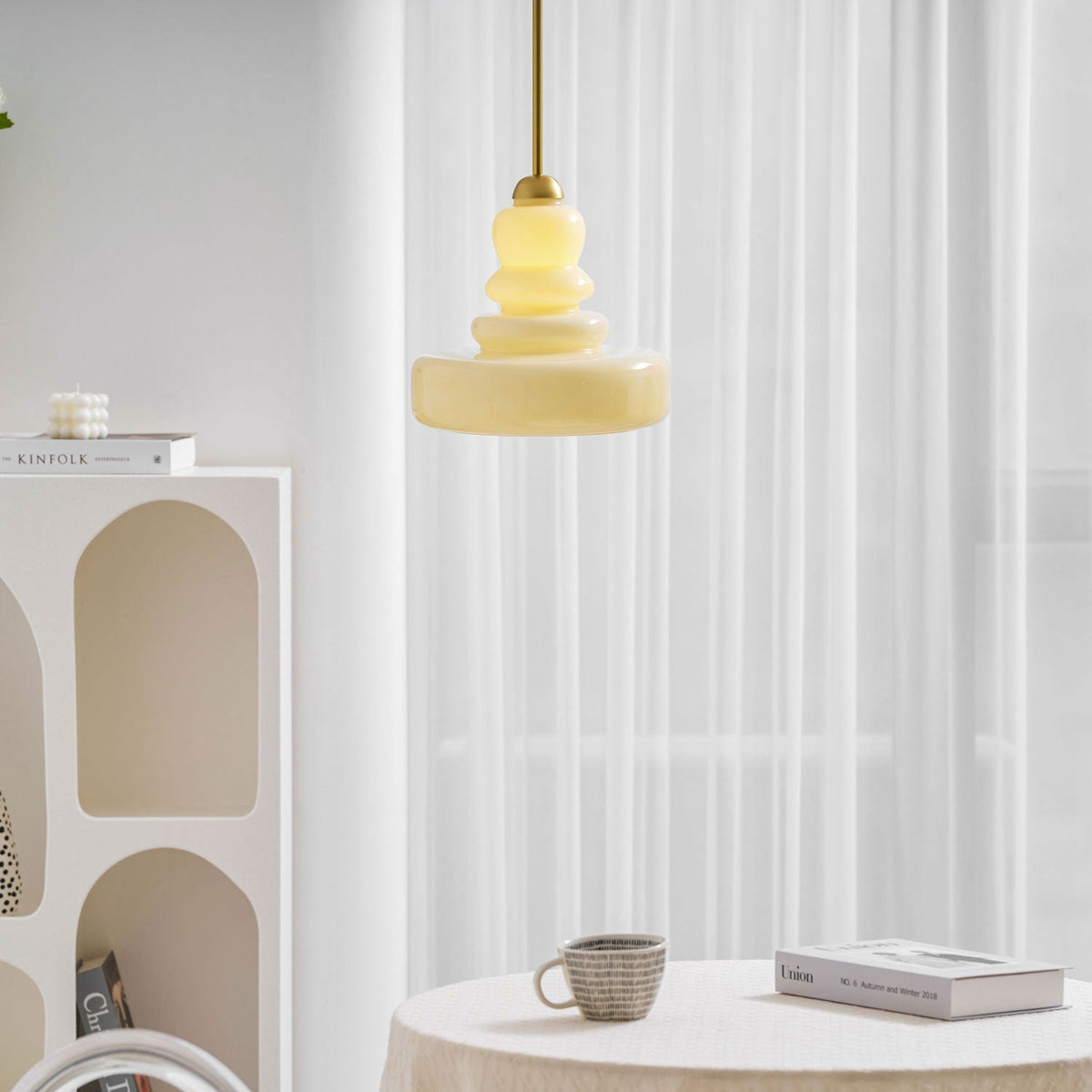 Sculpted Glass Pendant Layered Schoolhouse-Style Hanging Ceiling Light