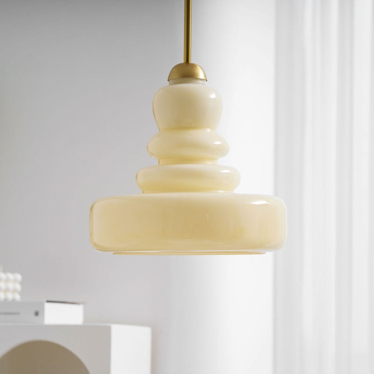 Sculpted Glass Pendant Layered Schoolhouse-Style Hanging Ceiling Light