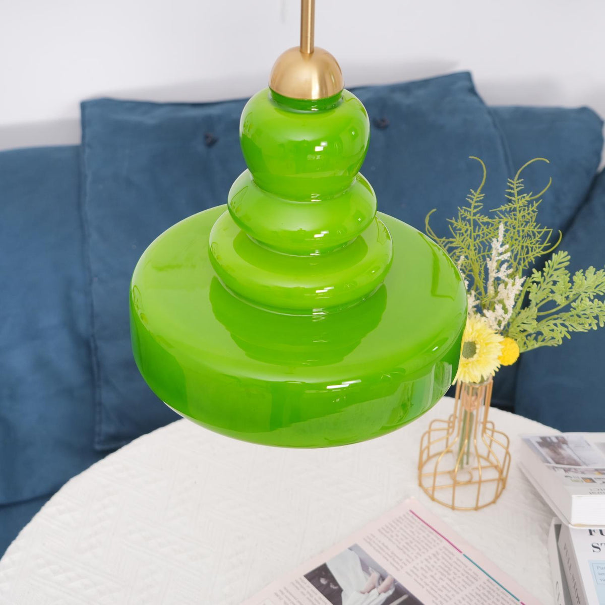 Sculpted Glass Pendant Layered Schoolhouse-Style Hanging Ceiling Light