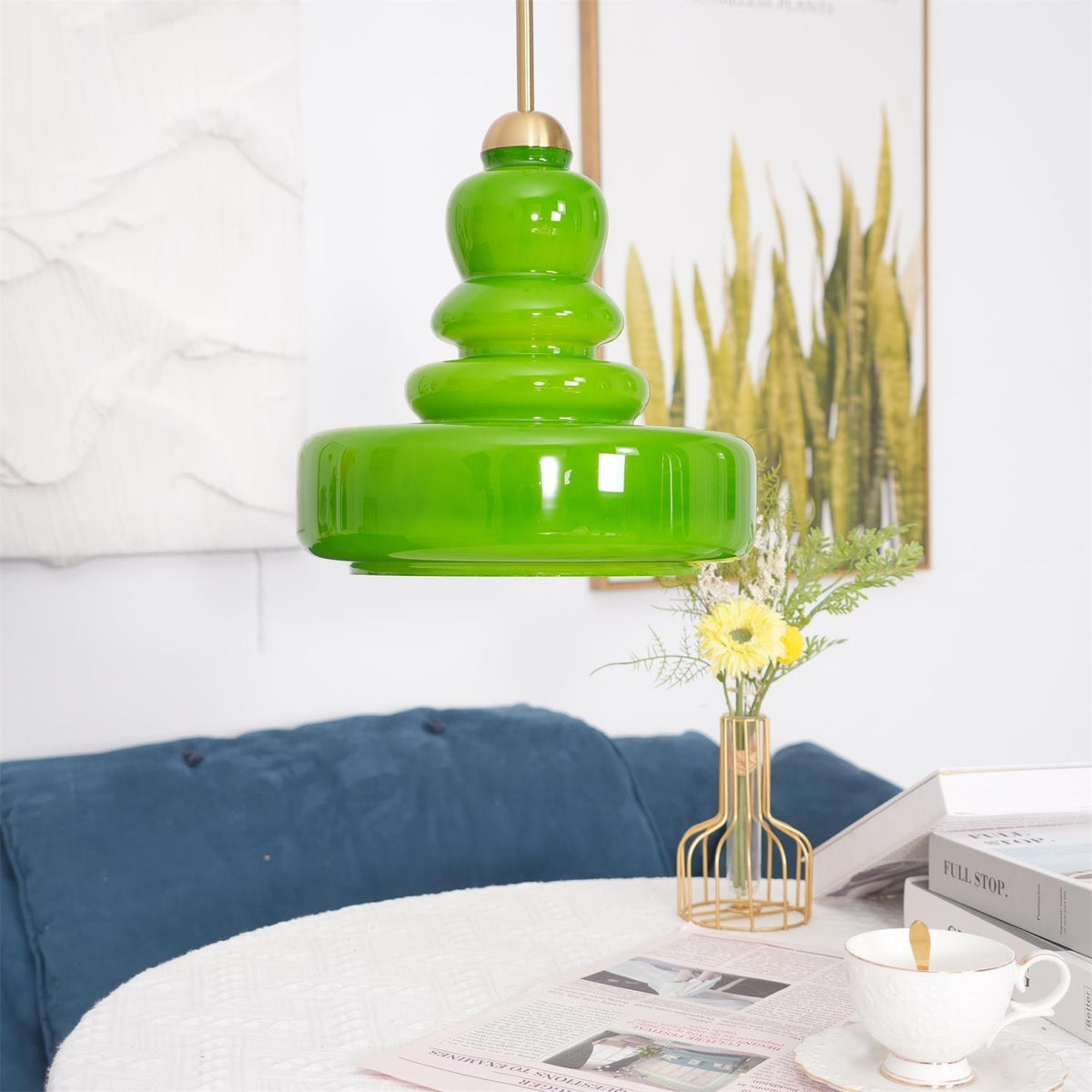 Sculpted Glass Pendant Layered Schoolhouse-Style Hanging Ceiling Light