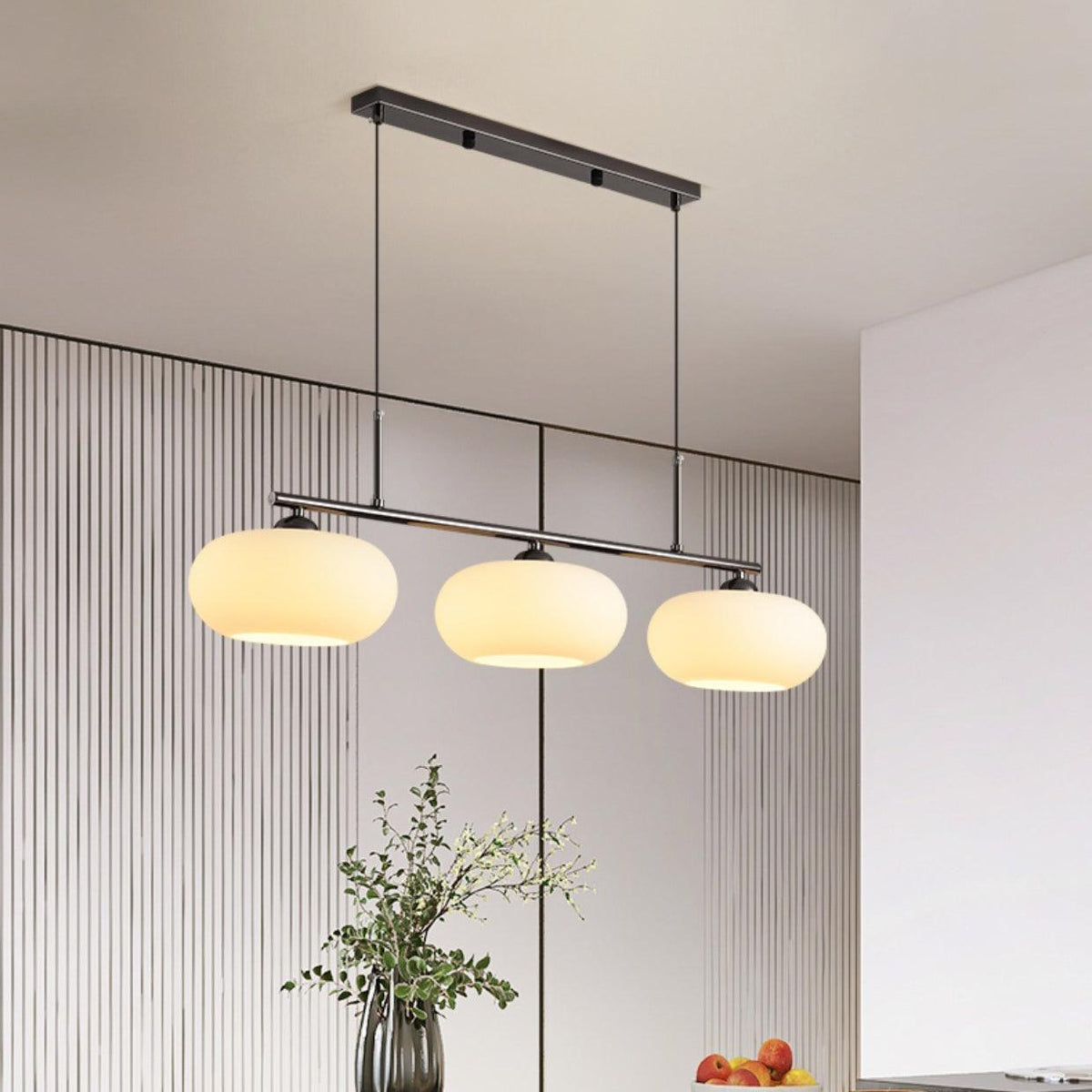 Trio Globe Pendant Three-Light Linear Bar with Adjustable Cables