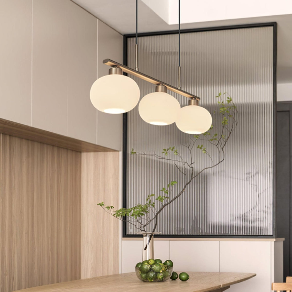 Trio Globe Pendant Three-Light Linear Bar with Adjustable Cables