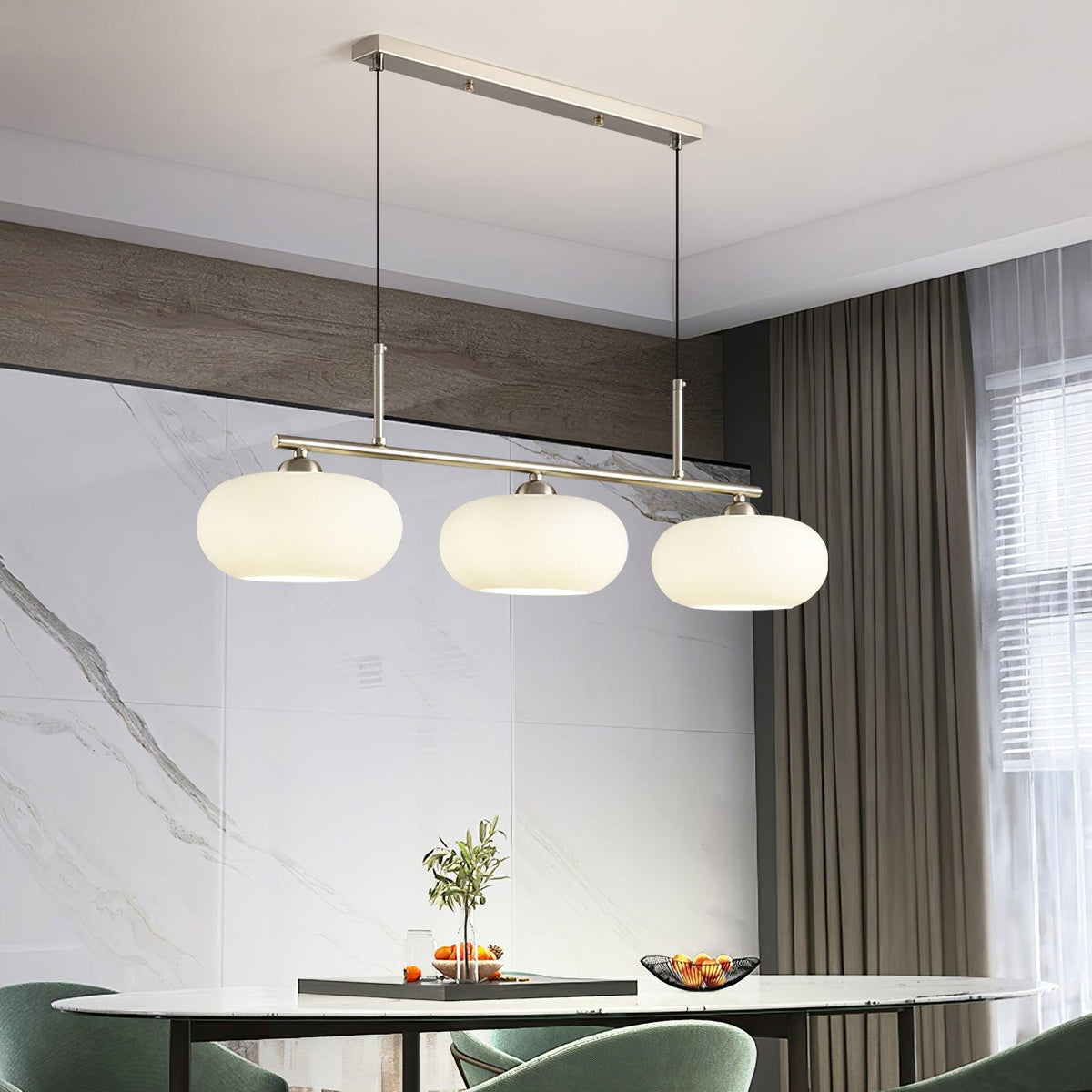 Trio Globe Pendant Three-Light Linear Bar with Adjustable Cables