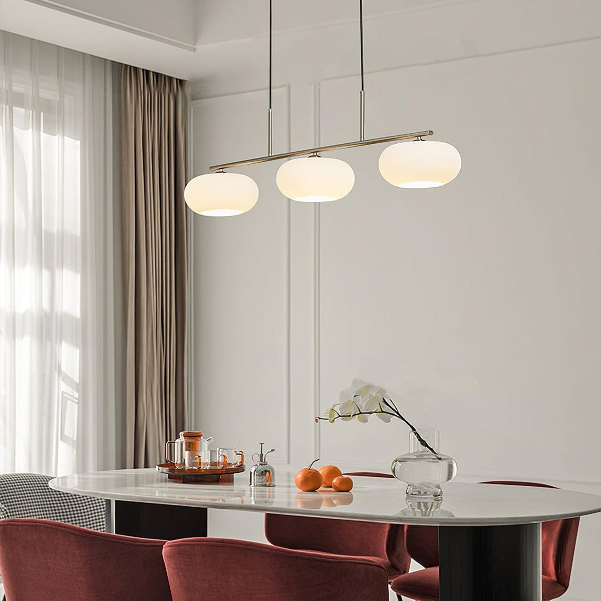 Trio Globe Pendant Three-Light Linear Bar with Adjustable Cables