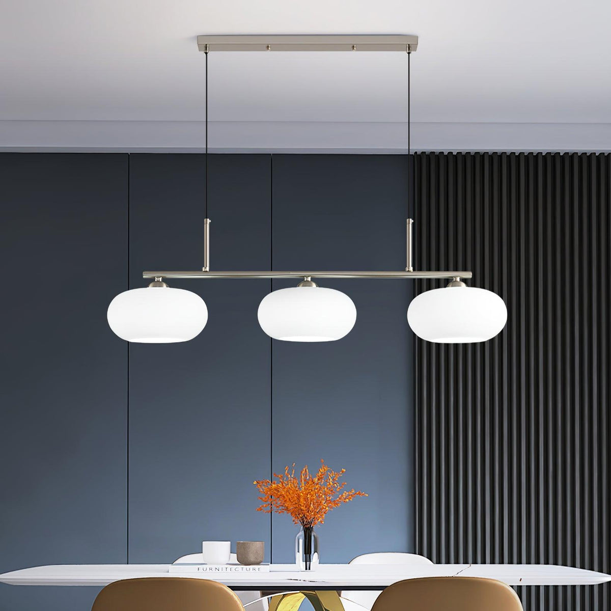 Trio Globe Pendant Three-Light Linear Bar with Adjustable Cables