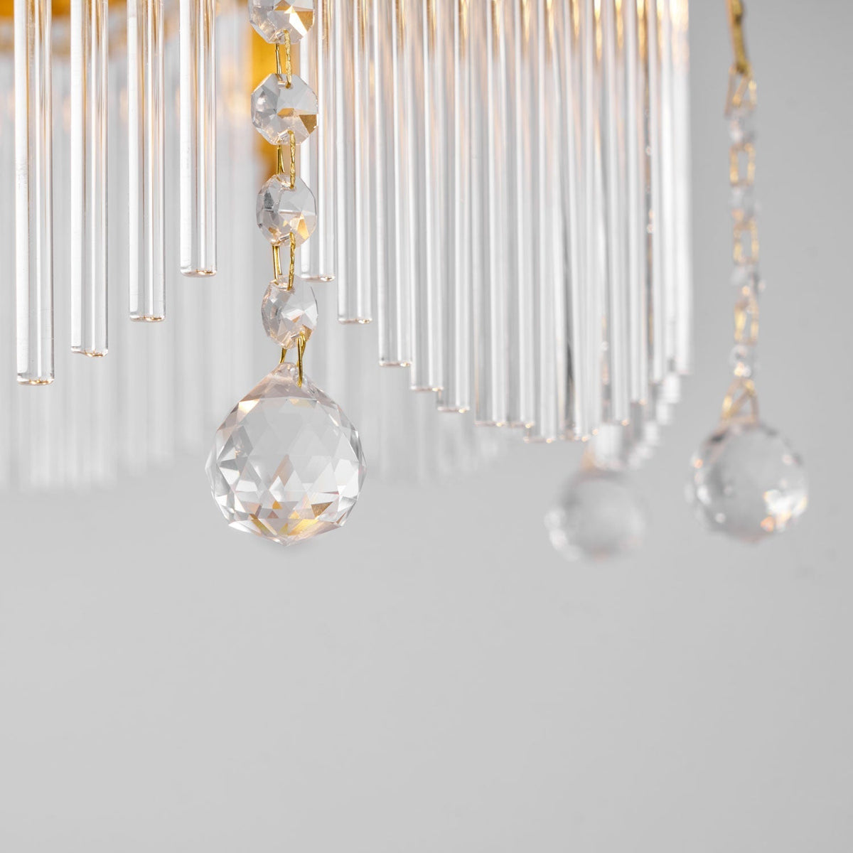 Cascading Crystal Chandelier Glass Rod Ceiling Light with Curved Metal Panels