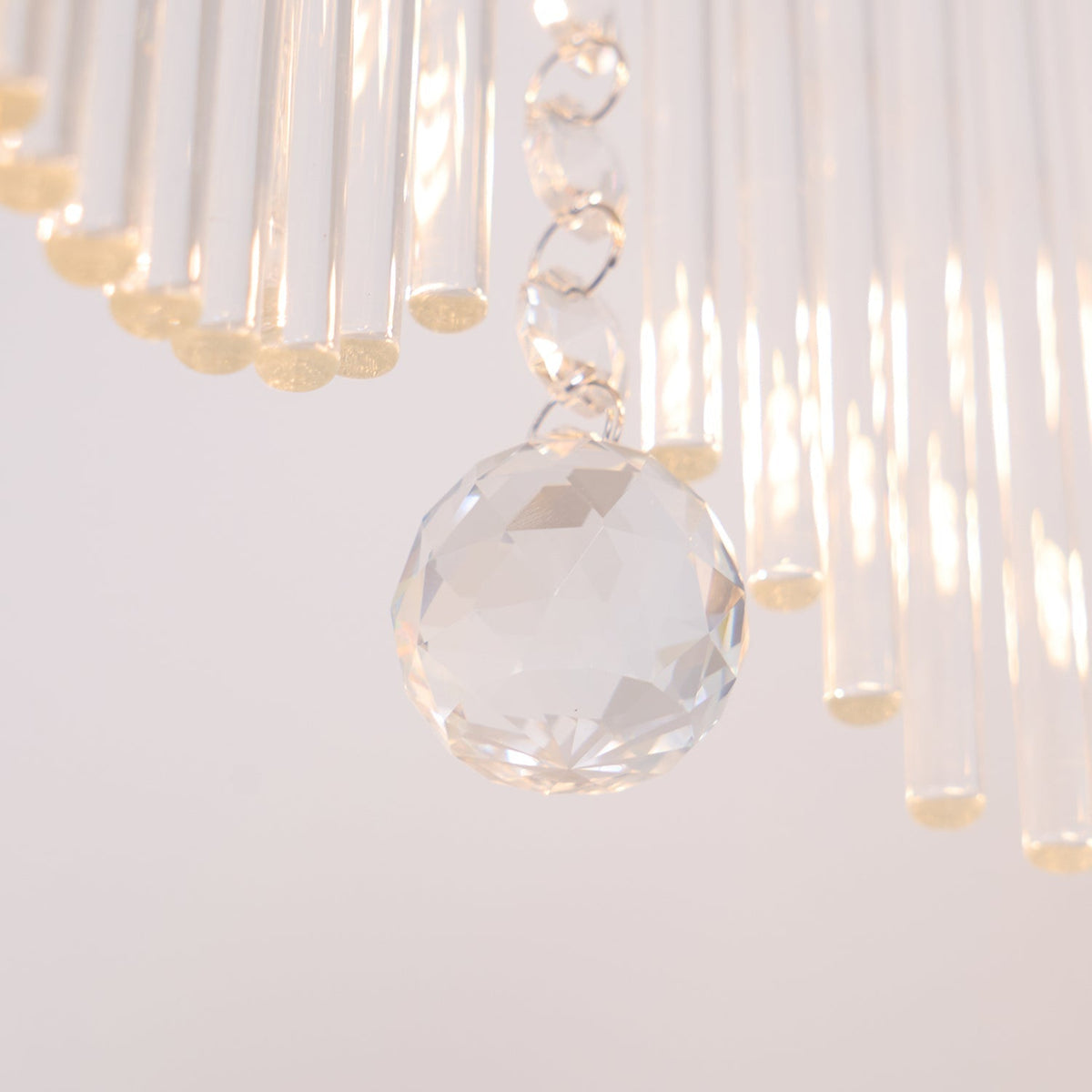 Cascading Crystal Chandelier Glass Rod Ceiling Light with Curved Metal Panels