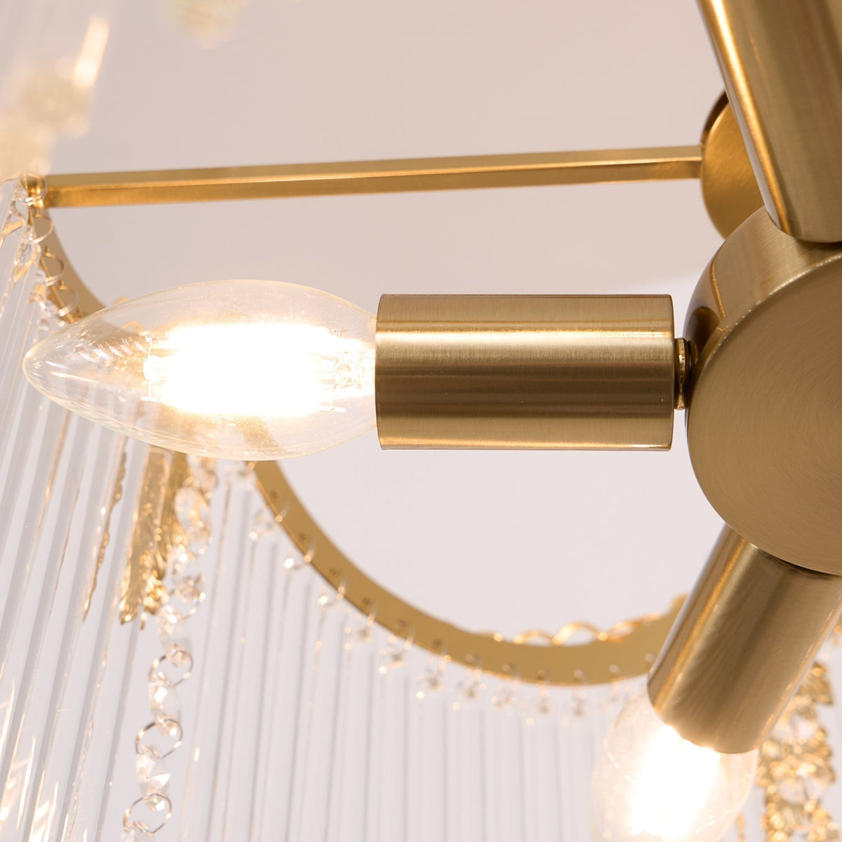 Cascading Crystal Chandelier Glass Rod Ceiling Light with Curved Metal Panels