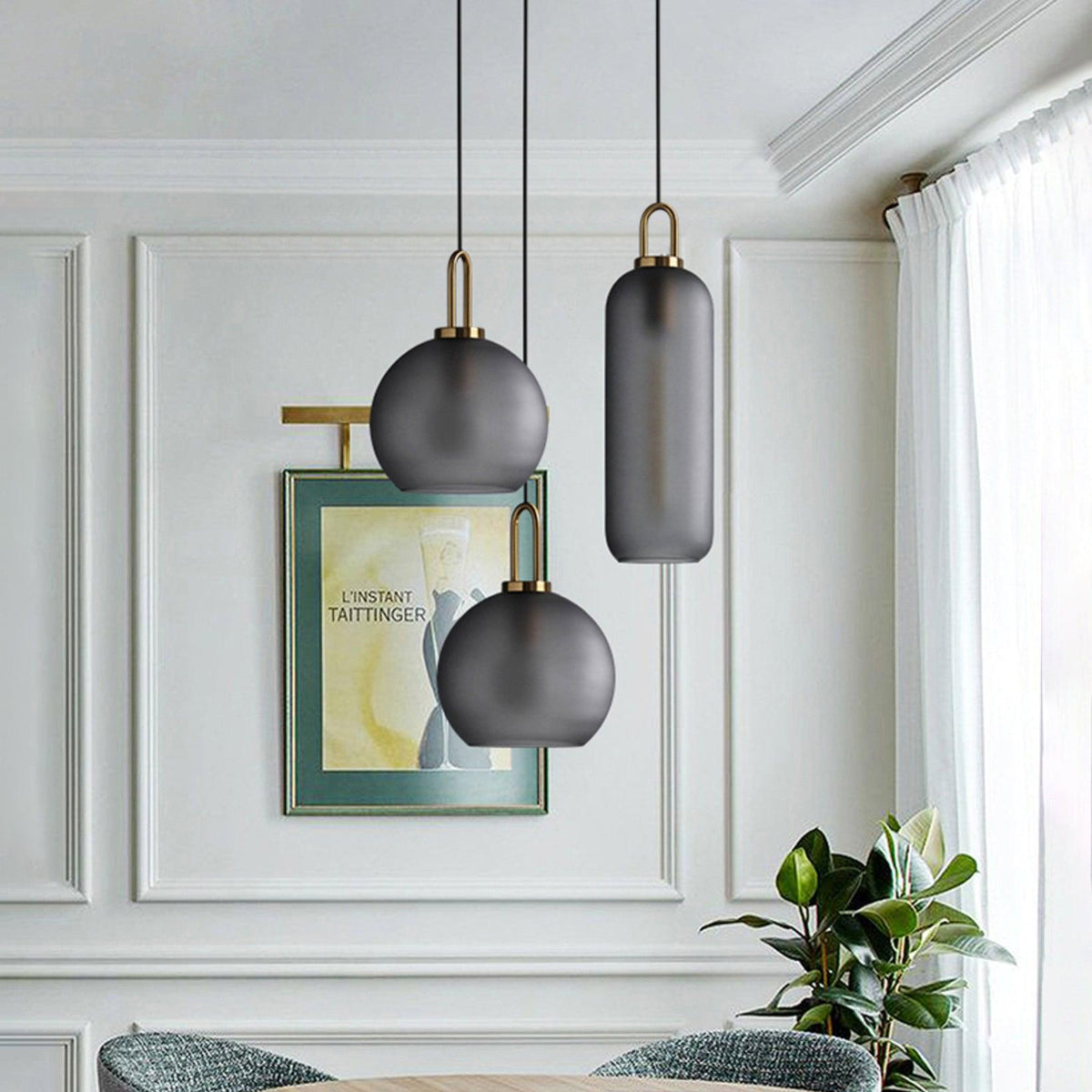 Copper Glass Pendant Elongated Cylinder Shade with Copper-Plated Hardware