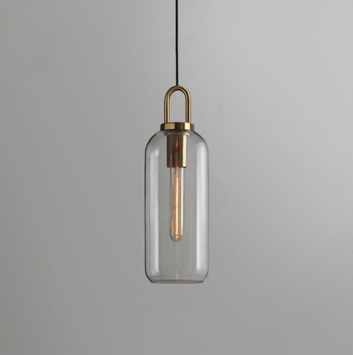 Copper Glass Pendant Elongated Cylinder Shade with Copper-Plated Hardware