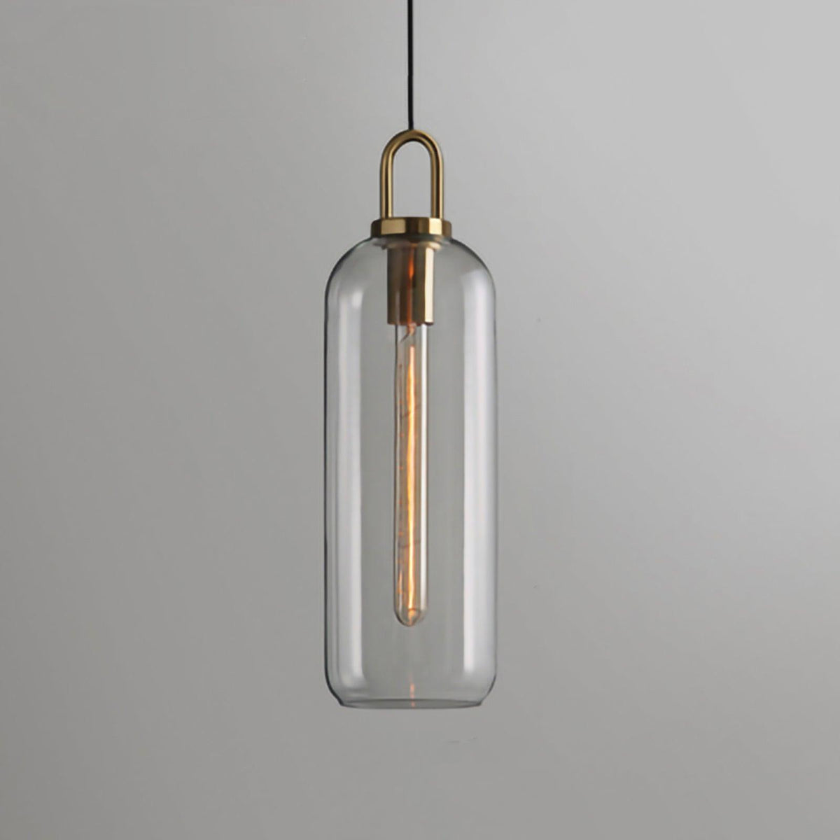 Copper Glass Pendant Elongated Cylinder Shade with Copper-Plated Hardware