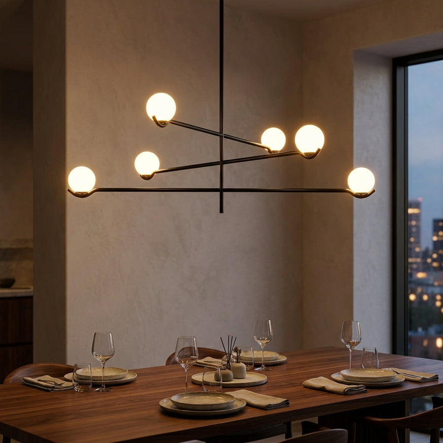 Halo Globe Pendant Light Branching Metal Frame with White Glass Globes